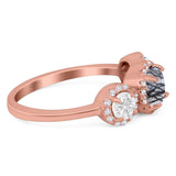 Three Stone Round Natural Stone Ring