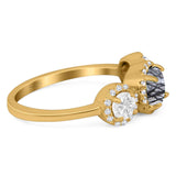 Three Stone Round Natural Stone Ring