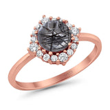 Art Deco Round Natural Stone Halo Ring