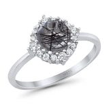 Art Deco Round Natural Stone Halo Ring