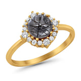 Art Deco Round Natural Stone Halo Ring