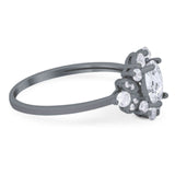 Art Deco Oval Natural Stone Flower Ring