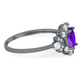 Art Deco Oval Natural Stone Flower Ring