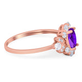 Art Deco Oval Natural Stone Flower Ring