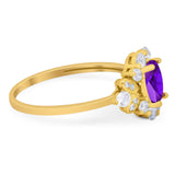 Art Deco Oval Natural Stone Flower Ring