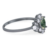 Art Deco Oval Natural Stone Flower Ring