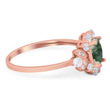 Art Deco Oval Natural Stone Flower Ring