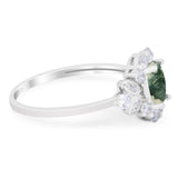 Art Deco Oval Natural Stone Flower Ring