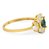 Art Deco Oval Natural Stone Flower Ring