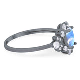 Art Deco Oval Natural Stone Flower Ring