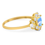 Art Deco Oval Natural Stone Flower Ring