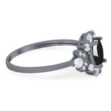 Art Deco Oval Natural Stone Flower Ring