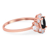 Art Deco Oval Natural Stone Flower Ring