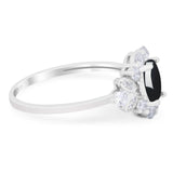 Art Deco Oval Natural Stone Flower Ring