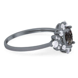 Art Deco Oval Natural Stone Flower Ring