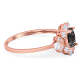 Art Deco Oval Natural Stone Flower Ring