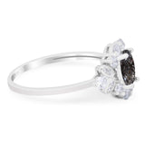 Art Deco Oval Natural Stone Flower Ring