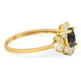 Art Deco Oval Natural Stone Flower Ring