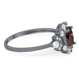 Art Deco Oval Natural Stone Flower Ring