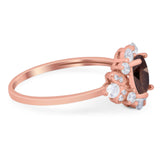 Art Deco Oval Natural Stone Flower Ring