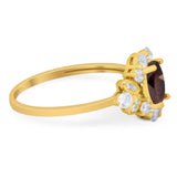 Art Deco Oval Natural Stone Flower Ring