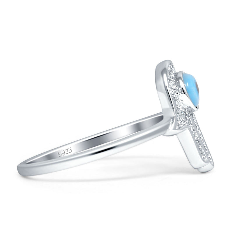 Hand Of Hamsa 13mm Evil Eye Cubic Zirconia Ring 925 Sterling Silver