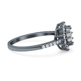 Floral Art Deco Round Natural Stone Ring