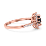 Floral Art Deco Round Natural Stone Ring