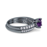 Two Piece Round Natural Stone Bridal Ring