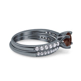 Two Piece Round Natural Stone Bridal Ring