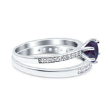 Art Deco Round Natural Stone Wedding Set Ring