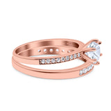 Art Deco Round Natural Stone Wedding Set Ring