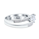 Art Deco Round Natural Stone Wedding Set Ring