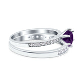 Art Deco Round Natural Stone Wedding Set Ring