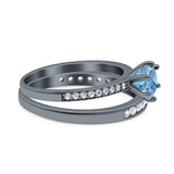 Art Deco Round Natural Stone Wedding Set Ring