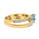 Art Deco Round Natural Stone Wedding Set Ring