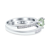 Art Deco Round Natural Stone Wedding Set Ring