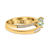 Art Deco Round Natural Stone Wedding Set Ring
