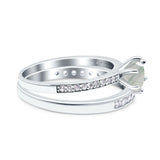 Art Deco Round Natural Stone Wedding Set Ring