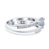 Art Deco Round Natural Stone Wedding Set Ring