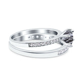 Art Deco Round Natural Stone Wedding Set Ring