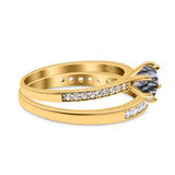 Art Deco Round Natural Stone Wedding Set Ring