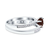 Art Deco Round Natural Stone Wedding Set Ring