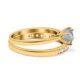 Two Piece Round Natural Stone Art Deco Ring