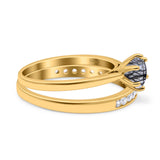Two Piece Round Natural Stone Art Deco Ring