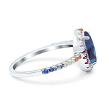 Oval Natural Stone Halo Wedding Ring