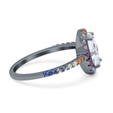 Oval Natural Stone Halo Wedding Ring