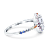 Oval Natural Stone Halo Wedding Ring