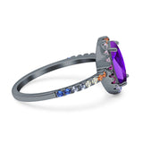Oval Natural Stone Halo Wedding Ring