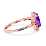 Oval Natural Stone Halo Wedding Ring